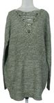 Dámsky khaki melírovaný sveter so šnurovaním Pep&Co