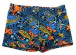 Tmavomodro-farebné vzorované nohavičkovné plavky Nabaiji