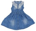 Modré ľahké rifľové prepínaci šaty s čipkou Y.F.K.