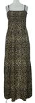 Dámske čierno-hnedé vzorované žabičkové dlhé šaty Janina