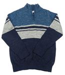 Tmavomodro-modro-sivý sveter s pruhmi a rolákom M&Co.