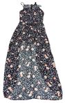 Čierny kvetovaný ľahký kraťasový overal s maxi sukní New Look