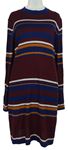 Dámske vínovo-tmavomodré pruhované pletené šaty Matalan