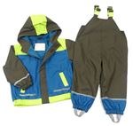 2set - Zeleno-modro-antracitová nepromokavá bunda s kapucí + nohavice Kiki&Koko