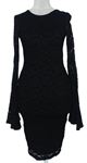 Dámske čierne čipkové šaty s rozšířenými rukávy H&M