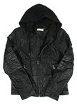 Čierna koženková bunda s teplákovou kapucňou H&M