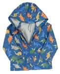 Modro-farebná nepromokavá bunda s dinosaurami a kapucňou Tu