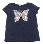Tmavomodré tričko s motýlkom s překlápěcími flitre H&M
