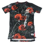 Čierne vzorované športové tričko s růžemi Sonneti