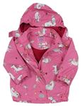 Ružová šušťáková jarná lehce zateplená bunda s kapucí ía jednorožci Tchibo