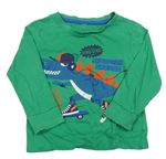Zelené pyžamové tričko s dinosaurom a nápismi