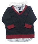 Tmavošedo-hrdzavý sveter s nápismi a všitou košilí KIABI