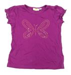 Fuchsiové tričko s motýlkom s flitrami Kids