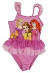 Ružové jednodielne plavky s princeznami a sieťovinou Disney