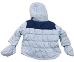 Světlemodrá šusťáková zimní bunda s kapucí + rukavice zn. Mothercare 
