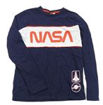 Tmavomodro-biele pruhované tričko s raketou a nápisem - NASA