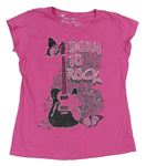 Ružové tričko s kytarou a nápisy s kamienkami Matalan