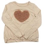 Smetanovo-ružové pruhované tričko so srdcem C&A