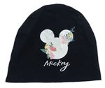 Čierna bavlnená čapica s Mickeym a kvetmi
