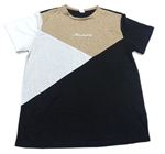 Čierno-bielo-hnedé melírované tričko s nápisom SHEIN