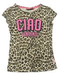 Béžovo-čierne tričko s leopardím vzorom a nápisom Vingino