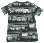 Čierno-sivo-biele športové tričko s městem a logom Sonneti