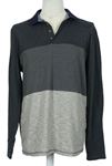 Pánske sivo-tmavosivé pruhované tričko s golierikom EASY