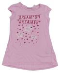 Ružová nočná košeľa s nápismi a hviezdičkami C&A