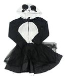 -Kockovaným čierno-biele šaty s kapucí- panda