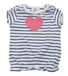 Bielo-modré pruhované tričko so srdcem Topomini