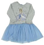 Sivo-modré teplákovo/tylové šaty s Frozen Disney