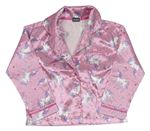 Růžový saténový pyžamový kabátek s jednorožcami