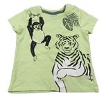 Zelenkavé tričko s opicou a tigrom