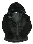 Tmavošedo-čierna melírovaná softshellová bunda s nášivkou a odopínacíá kapucňou POCOPIANO