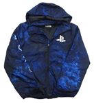 Čierno-tmavomodro-modrá batikovaná šušťáková jarná bunda s logem - PlayStation a odopínacíá kapucňou H&M