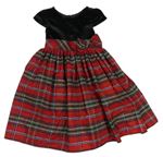 Čierno-červené sametovo/kostkované šaty s mašlou Dress to Impress
