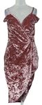 Dámske ružové zamatové šaty s odhalenými rameny Miss Selfridge