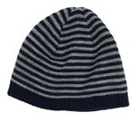 Tmavomodro-sivá pruhovaná pletená čapica