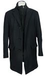 Pánsky čierny vzorovaný vlnený kabát Pierre Cardin