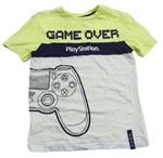 Bielo-neónově žlto-modré tričko s potiskem Playstation George
