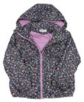 Černo-lila kvetovaná šušťáková jarná bunda s kapucňou H&M