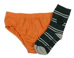 2set - Oranžové slipy + tmavozeleno-sivé pruhované ponožky s hadem - Harry Potter