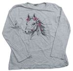 Sivé melírované tričko s koníkem
