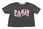 Tmavosivé crop tričko s ružovým nápisom Primark
