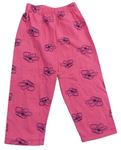 Neónově ružové pyžamové nohavice s kvietkami