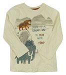 Smotanové melírované tričko so zvířaty a nápismi Nutmeg