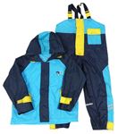 2set- Modro-tmavomodrá šušťáková bunda s kapucí + Na traké nohavice