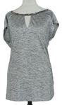 Dámske sivé melírované úpletové tričko s korálkami Next
