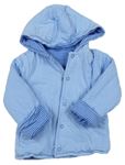 Modro-světlemodrý pruhovaný zateplený oboustranný kabátek s kapucí zn. NUTMEG