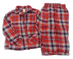 Červeno-tmavomodro-mentolové kockované flanelové pyžama Jo